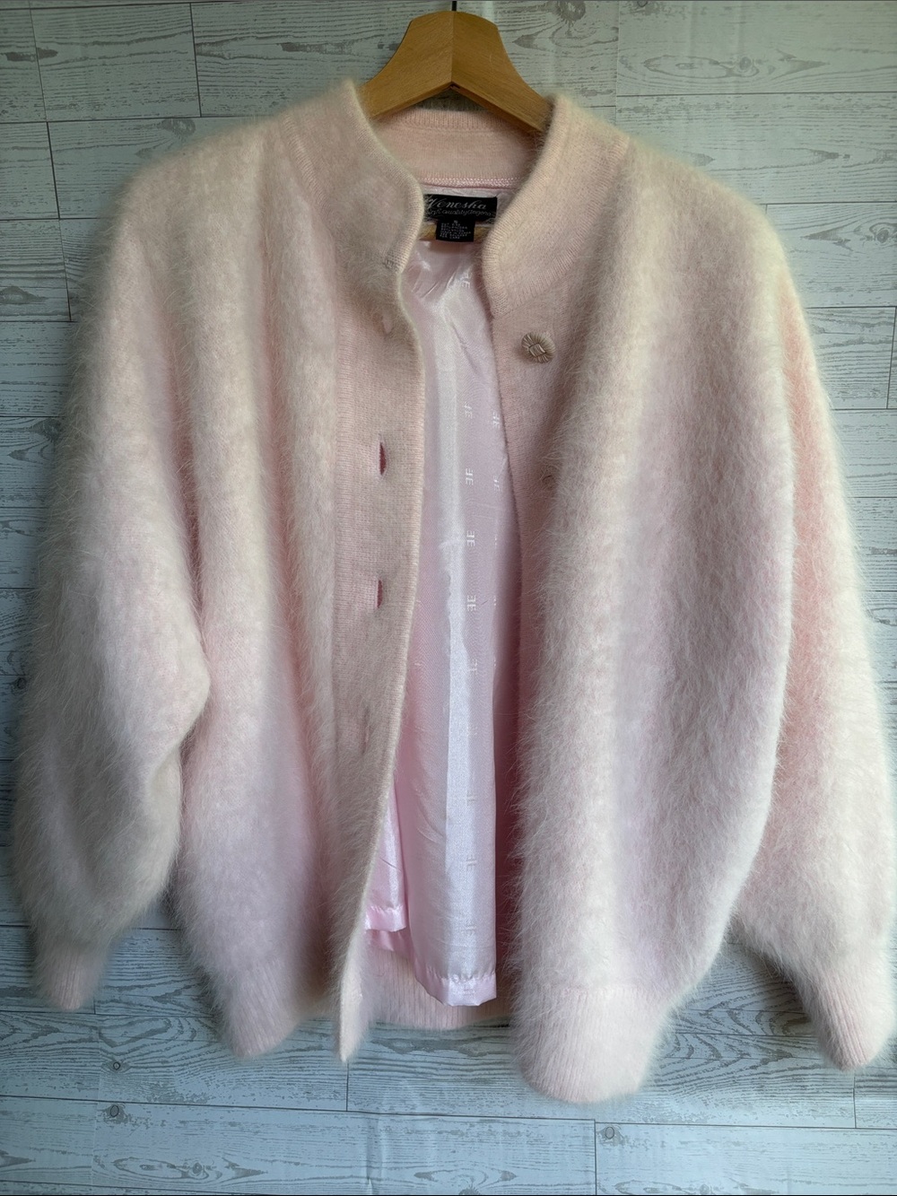 Pastel Pink Angora Cardigan Sweater Coat Jacket small Vintage Venesha - Picture 3 of 8